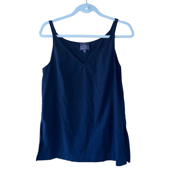 Leo Sage Womens Tank Top Black Size Medium Side Slits Stretch V Neck Casual - Picture 7 of 7